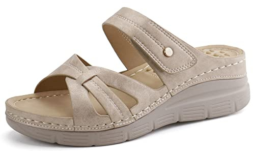 JABASIC Sandales Orthopédiques Confortables pour Femmes Sandales de Marche de la Voûte Plantaire （Beige,39