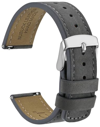 WOCCI 20mm Retro Leder Uhrenarmband für Herren und Damen, Ersatzarmband mit Silberne Schnalle (Grau)
