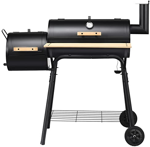 COSTWAY Barbecue a Carbonella in Metallo con Ruote e 2 Fornelli, Carrello per barbecue a carbonella per Esterno con Termometro, Affumicare e Grigliare 2 in 1, 115 x 65 x 108 cm