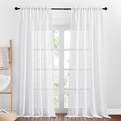 PONY DANCE Tende Soggiorno Moderne Semitrasparenti con Tasca 2 Pezzi 140x260 CM Tende Bianche Camera da Letto Curtains con Effetto Lino per Salotto Eleganti