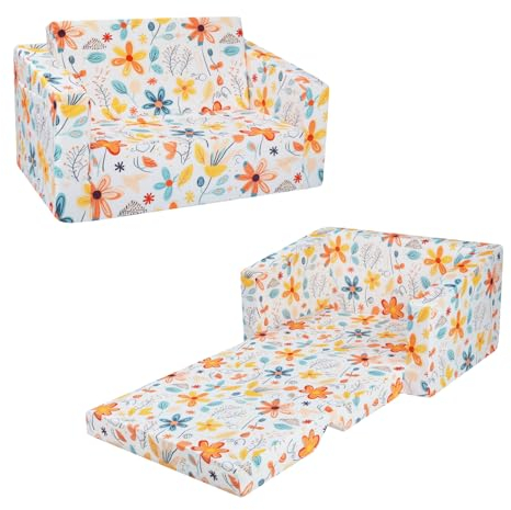 decalsweet Faltbarer KinderSofa-2 in 1 Schlafsofa- Kindersessel mit Stofftasche, Weiche Flip Open Kinderstuhl für Schlafzimmer Wohnzimmer Spielzimmer,Blume