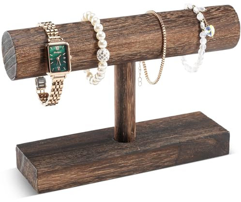 ProCase Bracelet Holder Display Bracelet Organiser, Wooden Bracelet Stand for Selling, T-bar Bangle Storage Rack Wood Watch Display Tower for Business - 2 Tier, Brown