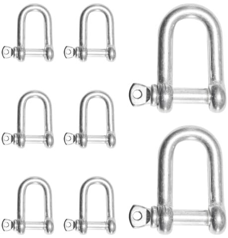 CEEYSEE 8Pcs D Shackle Heavy Duty M5 D Ring Shaped Screw Shackles 304 Stainless Steel Chain Link Tow Hook Shackle Locks for Towing Climbing Outdoor Camping Travel Maximum Load Capacity:160kg(U/M5/DXK)