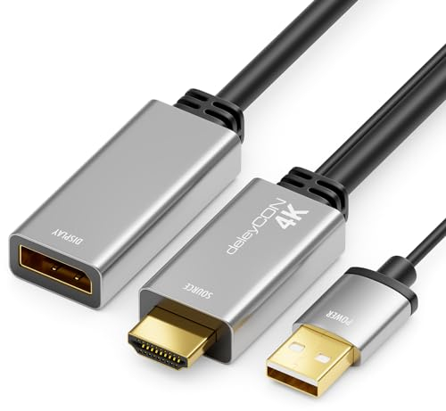 deleyCON 4K HDMI auf DisplayPort Adapter (für DisplayPort Monitor) 4K@60Hz HDR - Aluminiumgehäuse - Wandler Konverter Kabel für PS4 PS5 Xbox PC Computer Notebook Monitor