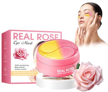60 Stück Rosen Augenpads, Eye Patches mit Rosenwasser & Hyaluronsäure gegen Augenringe & Falten, Feuchtigkeitsspendende Augenpflege für strahlende Augen, Augenringe entfernen für Männer und Frauen