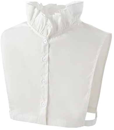 Collare finto, colletto bianco con volant e collo alto staccabile, da donna, elegante colletto a mezza falsa camicia con bottone frontale, stile vittoriano, finto collare per maglioni, abiti, ufficio