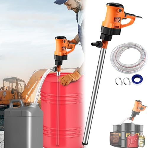 Bomba Eléctrica Para Bidones, 880W Para Gasolina Diésel Y Agua (70-95 L/Min, 5000-10000 Rpm) Equipada Con Tubo De Aluminio 89 Cm Y Manguera De Acero Para Bidones Estándar De 200 L Y 220 L