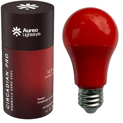 Aureo Lightstyle Bombilla Circadiana PRO | Infrarrojo 850nm + 660nm | Cero Luz Azul, Sin Flicker, Bajo EMF | 12W | E26/E27 | Luz Terapéutica de Ritmo Circadiano