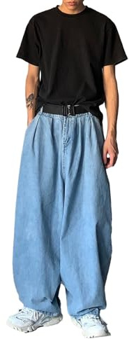 Baggy Jeans da uomo con gambe larghe con taglio retrò e look vintage chino, per Cityboy Streetwear oversize, stile giapponese, comodi pantaloni per il tempo libero streetwear