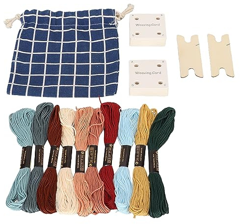 Socobeta Ensemble de Cartes de Tissage en Bois, 30 Pièces, Métier à Tisser avec Navettes et Fil à Broder pour Bricolage, Artisanat de Tapisserie D'écharpe