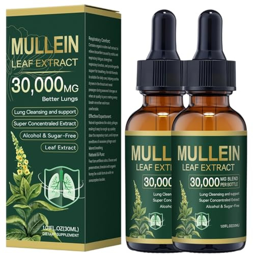 2 Piezas Gotas de Mullein para los Pulmones, Suplementos Naturales de Mullein, Suplemento Alimenticio Vegetal, para la Limpieza Pulmonar y el Apoyo de las Vías Respiratorias