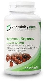 Serenoa Repens 320 mg - 90-95%, Integratore contro l'Ingrossamento della Prostata e la Caduta dei Capelli, a Base di Serenoa Repens - Formato da 60 Capsule Softgel