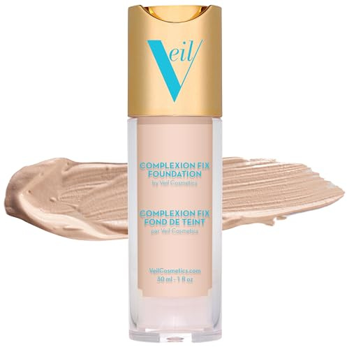 Veil Cosmetics Complexion Fix Liquid Foundation – Buildable Coverage – Water-Resistant, Hypoallergenic, Oil-Free, Cruelty-Free & Vegan – Lightweight & Brightening (1N Porcelain Neutral)