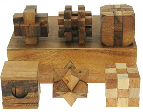 Namesakes® 3D Holzpuzzle - Denkspiel-Geschenkset (x6) - IQ Denkspiele - Neuartige Tischherausforderung - Lustiges Geschenk für Erwachsene & Kinder - Geschenkbox aus Massivholz!