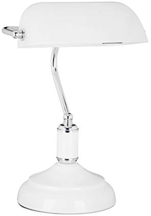 Relaxdays Lampe de banquier notaire bibliothèque lampe de bureau lampe de lecture blanc abat-jour verre vintage retro-HxlxP: 36 x 26 x 21 cm - argent-blanc