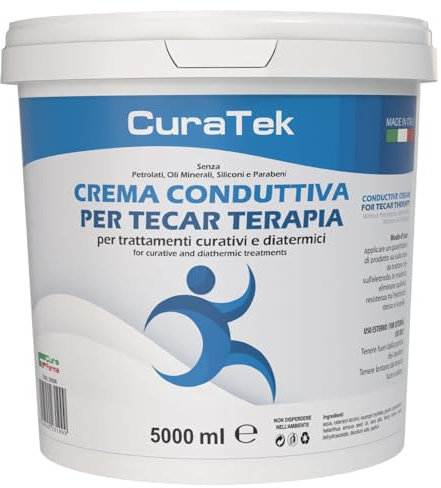 CURA FARMA CuraTek - Crema Conduttiva Tecar, Diatermia e Fisioterapia, 5L, Fluida e Idratante per Radiofrequenza - Crema Diatermica per Trattamento Capacitivo e Resistivo con Apparecchio Tecarterapia