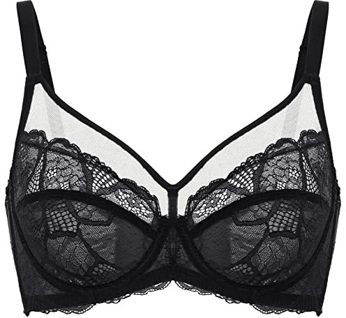 DOBREVA Donna Reggiseno in Pizzo Minimizer con Ferretto Senza Imbottitura Nero 6B