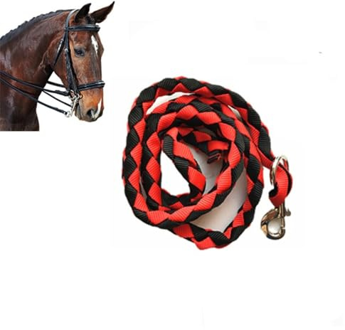 Guinzaglio equestre per cavalli, 1 pezzo, corda da viaggio stabile in cotone resistente, 2 metri, con gancio facile da agganciare, rosso e nero, 2 m