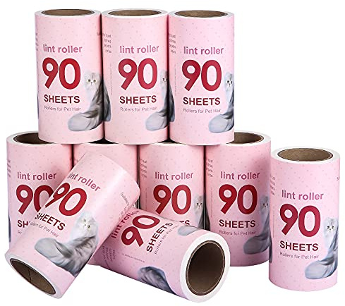 Rodillo Quitapelusas (10 Rodillos de 90 Hojas) Cepillo Adhesivo Quitapelos Mascotas de Pelusa Removedor Pelo Recogen Pelusas, Polvo para Ropa, Muebles y Alfombras