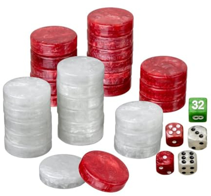 Philos Set of Backgammon Pieces/Checkers, 40mm, Red/White, Plastic