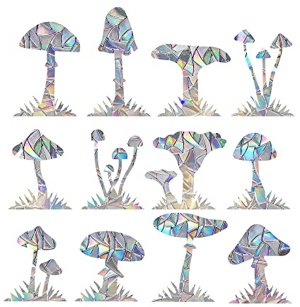 Prisma-Fensteraufkleber für Vogelschläge, Anti-Kollisions-Aufkleber, verhindert, dass Vögel in Fenster fliegen (Pilz, 12 Stück)