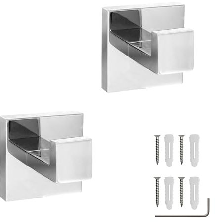 ECENCE 2x Handtuchhaken Edelstahl 304, Handtuchhalter für Handtücher, Bademantel, Kleider, Universalhaken, Wandhaken zur Wandmontage Chrom