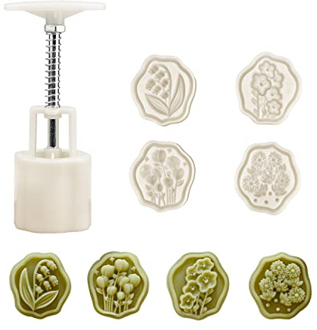 Cute Shaped DIY Mooncake Molds，Mooncake Mold Thickness Adjustable，Hand Press Cookie Dessert stamp Pastry Decoration Tool (4 ancient style flowers)
