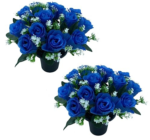 FSUK Paquete de 2 macetas para tumbas | Flores Artificiales para tumbas | Decoraciones Florales y de Cementerio | Tumba Flores Cementerio Decorativo