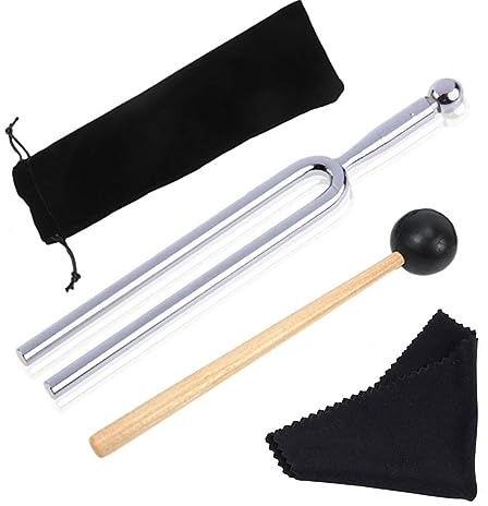 Diapasón A 440Hz con martillo de silicona y tenedor de afinación. Horquilla para violin, guitarra y otros instrumentos. Fabricado en acero inoxidable estándar 440Hz con bolsa de transporte incluida.