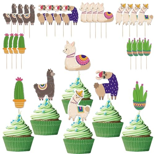Silars Decoration Gateau Alpaga, 24pcs Garnitures de Cupcake Alpaga Cupcake Topper Anniversaire, pour Décoration de Table de Fête d'anniversaire sur le Thème des Animaux de la Forêt (Alpaga)