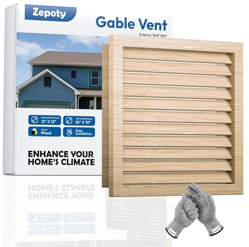 Zepoty Rejilla de ventilación de madera premium de 12 x 12 pulgadas, reemplazo innovador de pantalla, acabado pintable, superficie lisa, ideal para ventilación de ático y cobertizo