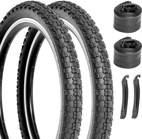 2-Pack Kids Bike Tires Set: Hycline 20x2.125 Inch (57-406 mm) Folding Replacement Puncture-Resistant Bicycle Tires and Pair 20-inch Inner Tubes with Tire Levers for BMX, MTB or Kids Children Racing