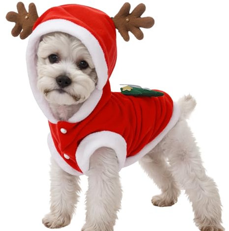 Hundekostüme Weihnachten Elchkostüm, Haustier Weihnachtskostüm, Katzen Kleidung Weihnachten, Pet Hoodies warme Hundemantel für Weihnachten Hundebekleidung Rot (L)