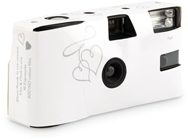 Weddingstar Disposable Camera with Flash - Single Use 35mm Film Camera for Wedding or Party Favors - Silver Enchanted Hearts (10 Pack)