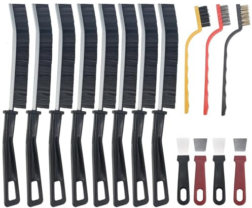 Minnhua 15pcs Cepillo Limpieza Cepillo de Limpieza de Grietas de Cerdas Duras con 8 Cepillo Juntas Limpieza Hogar+ 3 Cepillos de Alambre+ 4 Rascadores de Cepillo Cerdas Duras Multifuncional