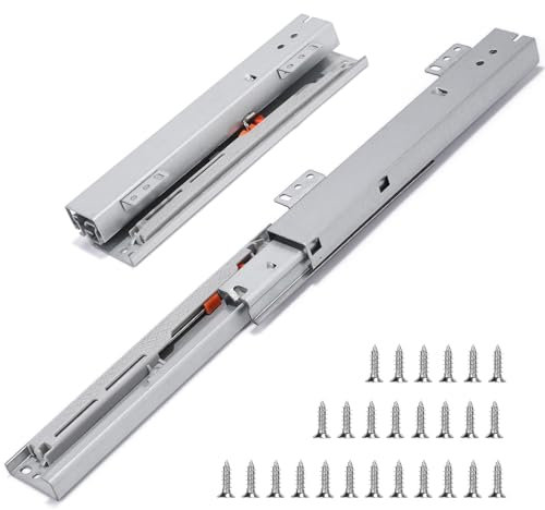 EFUTURETIME Guias Correderas para Cajones 20cm Rieles para Cajones de Cierre Suave, Extensión Total de 38 cm, Guia Cajon Montado en la Parte Inferior con 26 Tornillos