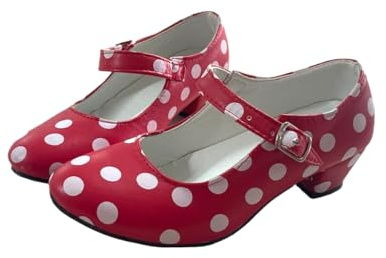 AMARU SANCHESU Flamenco or Sevillana Dance Shoe. Child and Adult Size, Red White Dots, 11 UK Child