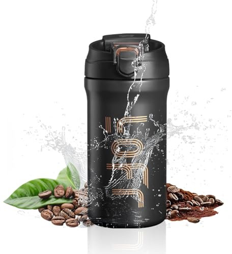 GLIESE Thermobecher/Kaffeebecher aus 316 Edelstahl mit Trinköffnung und Strohhalm, 600 ml,Kaffeebecher to go,Travel Coffee Mug,Reisebecher,Isolierbecher,100% dicht,6 h heiß und 6 h kalt,Schwarzes