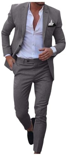 Beokeuioe Set completo da sposa da uomo, classico, elegante, in due pezzi giacca da abito + pantaloni da abito, vestibilità normale, abito da uomo, tinta unita, smoking, giacca per il tempo libero