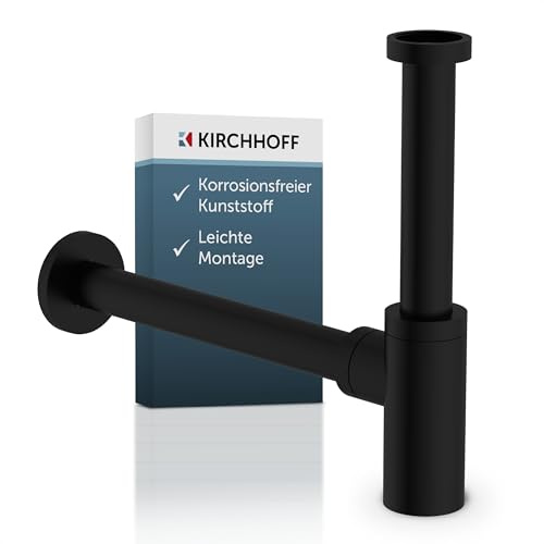 Kirchhoff Sifone di design, sifone per lavabo, in plastica anticorrosione, sifone per lavabo e lavandino, sifone con apertura di pulizia, 98803828, nero