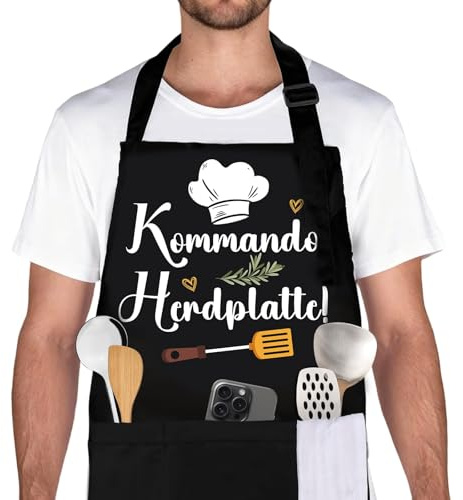 Belillpipi Kochschürze Herren Schwarz, Verstellbare Grillschürze Lustige Schürzen Für Männer Mit 3 Taschen, Kochschürze Männer Personalisiert Schürzen Weihnachten Geburtstag Vatertag Geschenk für Papa
