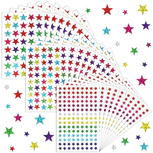 2350 stycken glitter stjärnklistermärken, 2,7/1,3/0,8 cm färgglada laserbelöning stjärnklistermärken, glitterklistermärken, lärare barnklistermärken, självhäftande belöningsklistermärken för