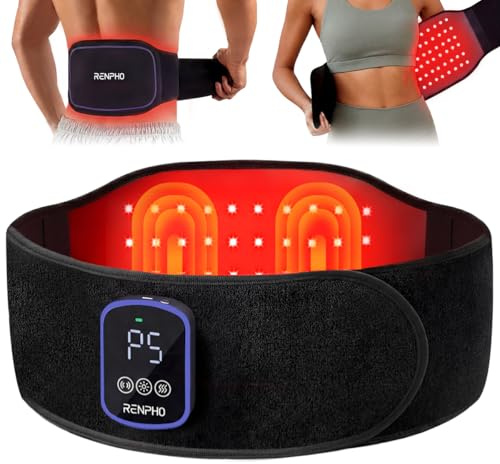 RENPHO Red Light Therapy Belt, Heat Pad for Back, TPU Cordless Infrared Therapy Pad with 3-in-1 LEDs, 5 Light Levels & 3 Vibration Modes for Back Waist Legs Soothing, Timer & Extension Strap