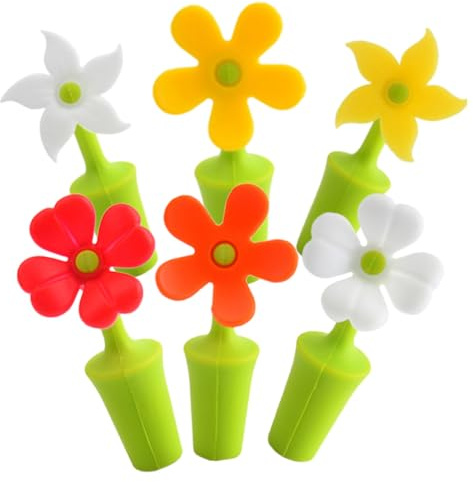 Hohopeti 6 pezzi Chiusura per Bottiglie di Vino in Silicone Forma di Fiore Sigillante Riutilizzabile per Bottiglie di Whisky e Vino per Casa Bar e Feste
