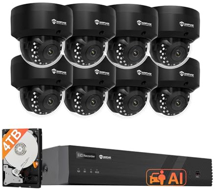 Anpviz 4k Security Dome Camera System Black for Business, Store, Office & Warehouse, with 4TB HDD, 8X 8MP Wired Dome Cameras with Built-in Mic, AI Human & Vehicle Detection, Night Vision, NDAA
