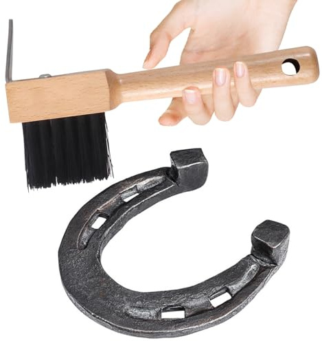 Spazzola per la pulizia del filo – Raschietto per zoccoli con manico robusto in legno, manico in metallo, strumento di cura multifunzionale, facile rimozione di pietre e sporco, portatile e con foro