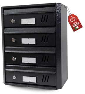 MOHOME Cassetta Postale Esterno Condominiale Made in Italy Antracite Componibile Modulare Metallo 4 Scompartimenti 31,5 x 19 x 41 cm Apertura Frontale Interno Doppia Chiave Sicurezza Casa Ufficio