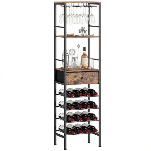 HOMCOM Industrial Wine Bar Cabinet with 16-Bottle Wine Rack Rustic Brown