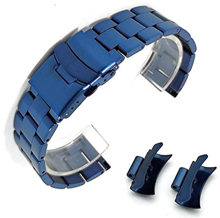 Klockarmband, 20 mm 22 mm massivt band av rostfritt stål Metall fällbart armband Herrarmband Klocktillbehör Armband (bandfärg: svart, bandbredd: 20 mm) (20 mm guld)