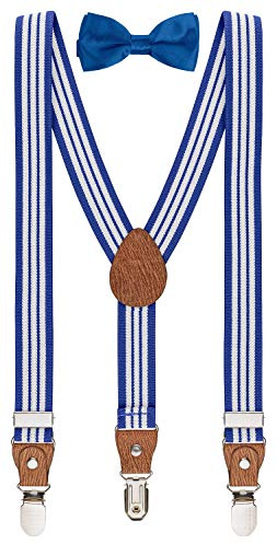BomGuard Set bretelle e papillon per bambini – Blu a righe